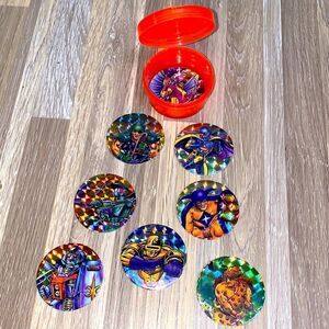 Vintage pogs 90s  milk caps shiny pogs action figures warriors super hero’s